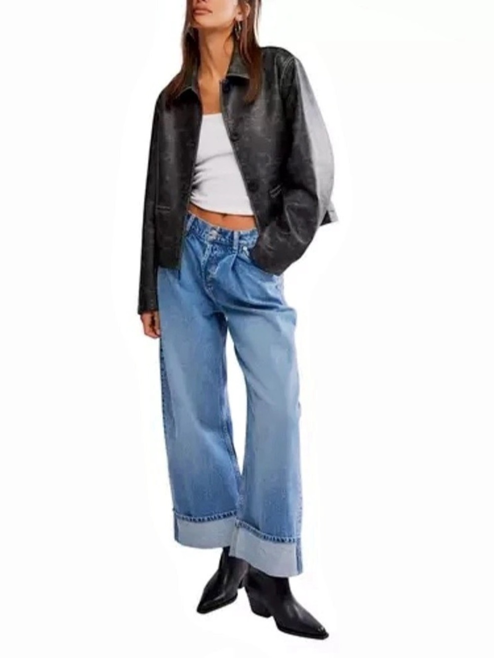 WE THE FREE • Free People Alia Wide Leg Jeans size 30 pleated cuffed